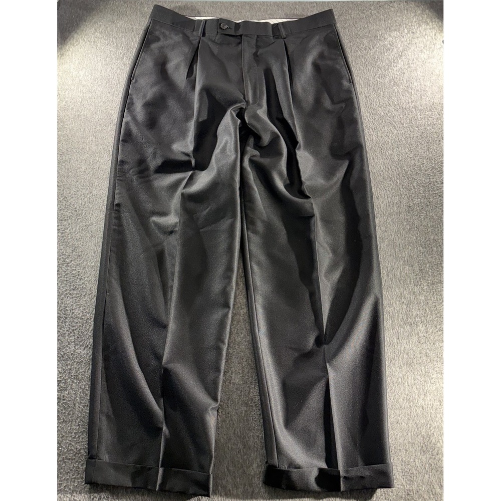 Vintage Phat Farm Mens Pleated Cuffed Dress Pants Black Wide Leg Trousers 38x32